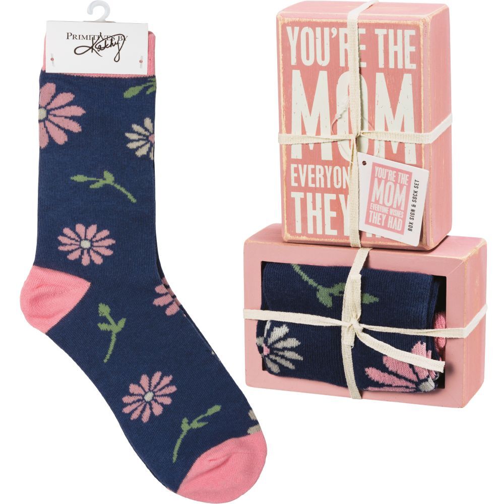 Primitives By Kathy You're The Mom Box Sign And Sock Set