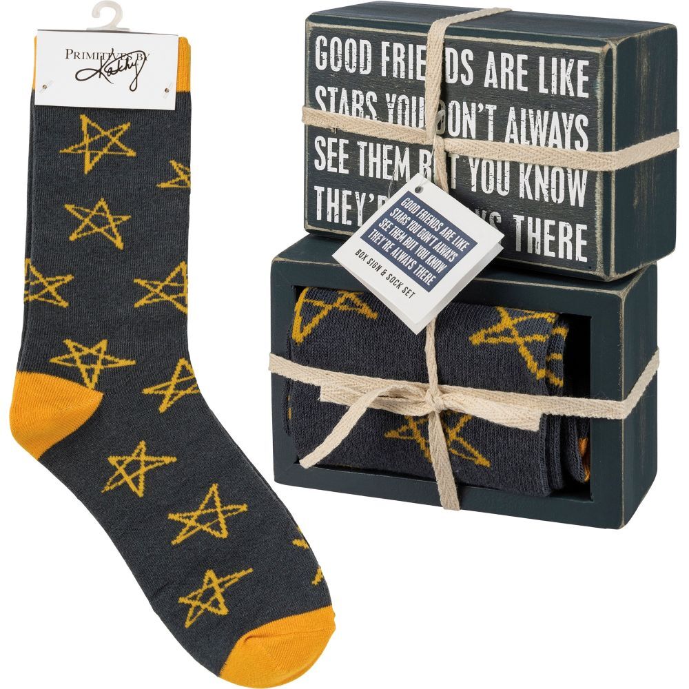 Primitives By Kathy Good Friends Are Like Stars Box Sign And Sock Set