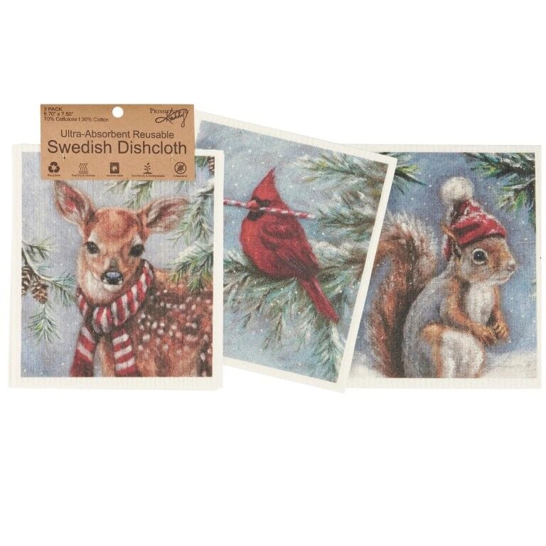 Primitives By Kathy Winter Animal Swedish Dishcloth Set, 3-Pk