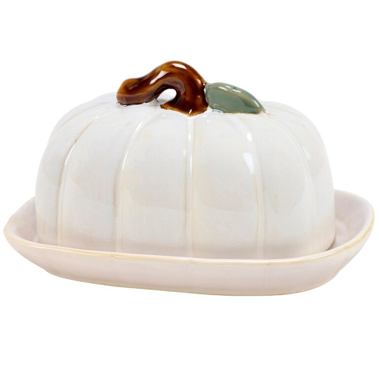 Primitives By Kathy White Pumpkin Butter Dish, 7-In x 4-In x 4 1/4-In