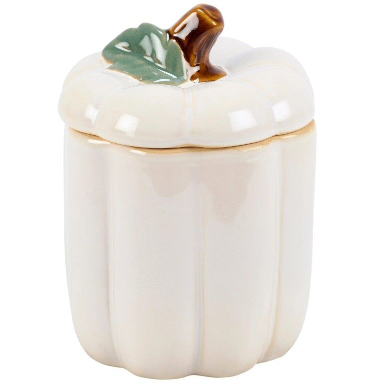 Primitives By Kathy Tall White Pumpkin Treat Jar, 4-In x 5 1/4-In
