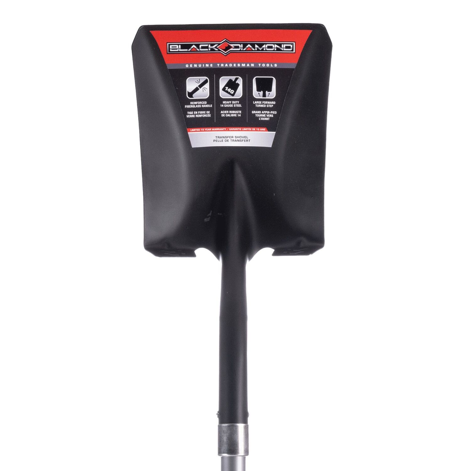 Black Diamond Square Point Transfer Shovel Fiberglass Long Handle, 48-In