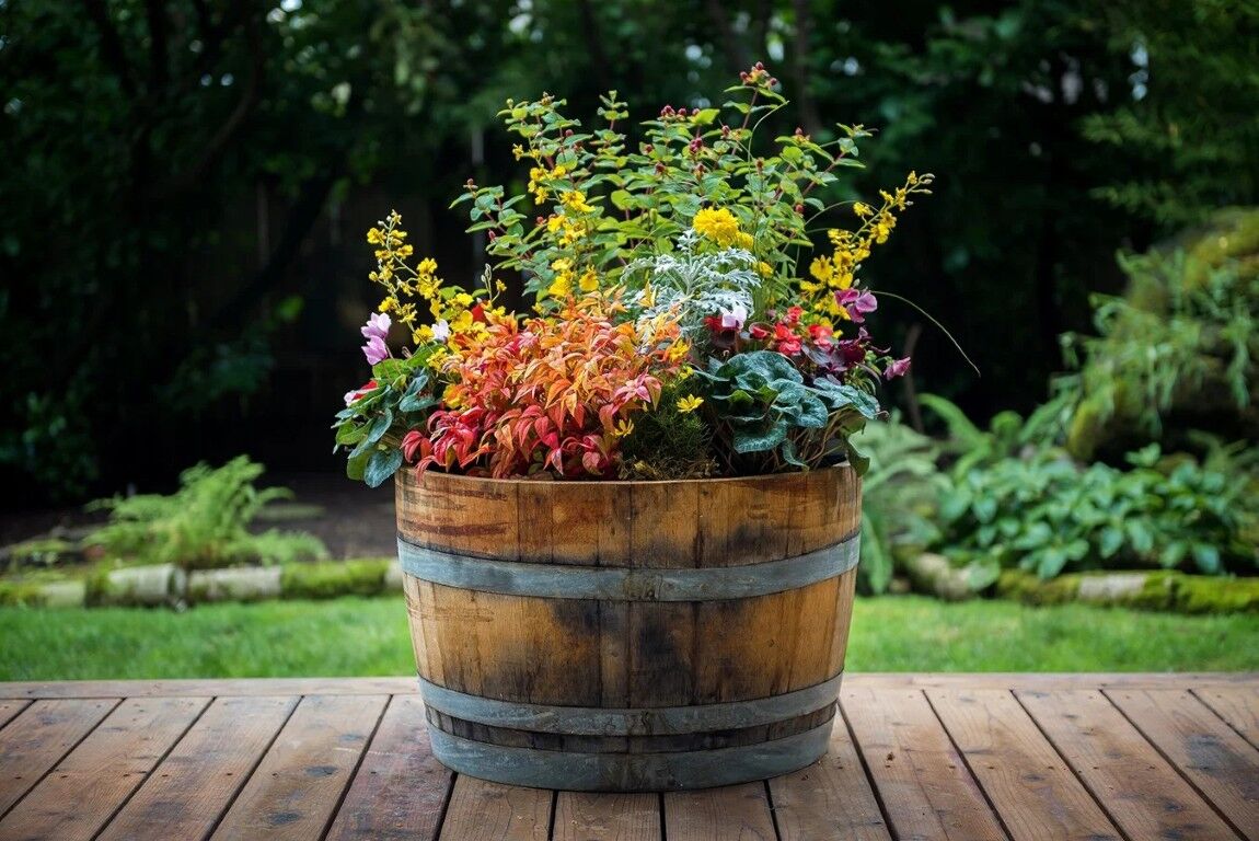 Half Oak Barrel Planter, 26-In x 18-In x 26-In