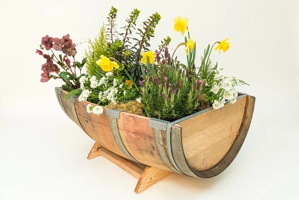 Real Wood Products Half Oak Barrel Garden Planter, 26-In x 35-In x 15-In