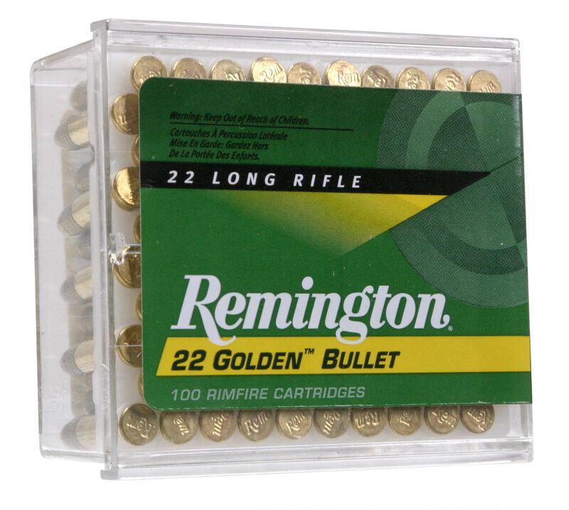 Remington Golden Bullet .22 LR, 26 Grain Brass Plated Round Nose Rifle Ammo, 100-Rd
