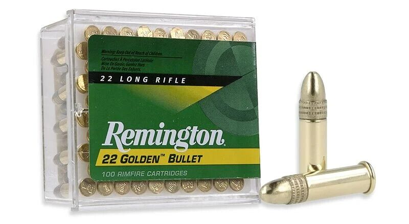 Remington Golden Bullet .22 LR, 26 Grain Brass Plated Round Nose Rifle Ammo, 100-Rd