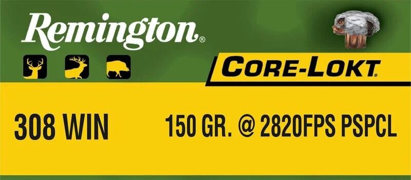 Remington Core-Lokt .308 Win, 150 Grain Pointed Soft Point Rifle Ammo, 20-Rd
