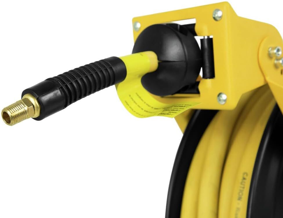 DEWALT Double Arm Hose Reel With Premium Rubber Hose, 3/8-In x 50-Ft