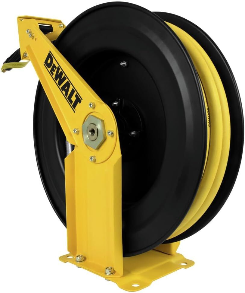DEWALT Double Arm Hose Reel With Premium Rubber Hose, 3/8-In x 50-Ft