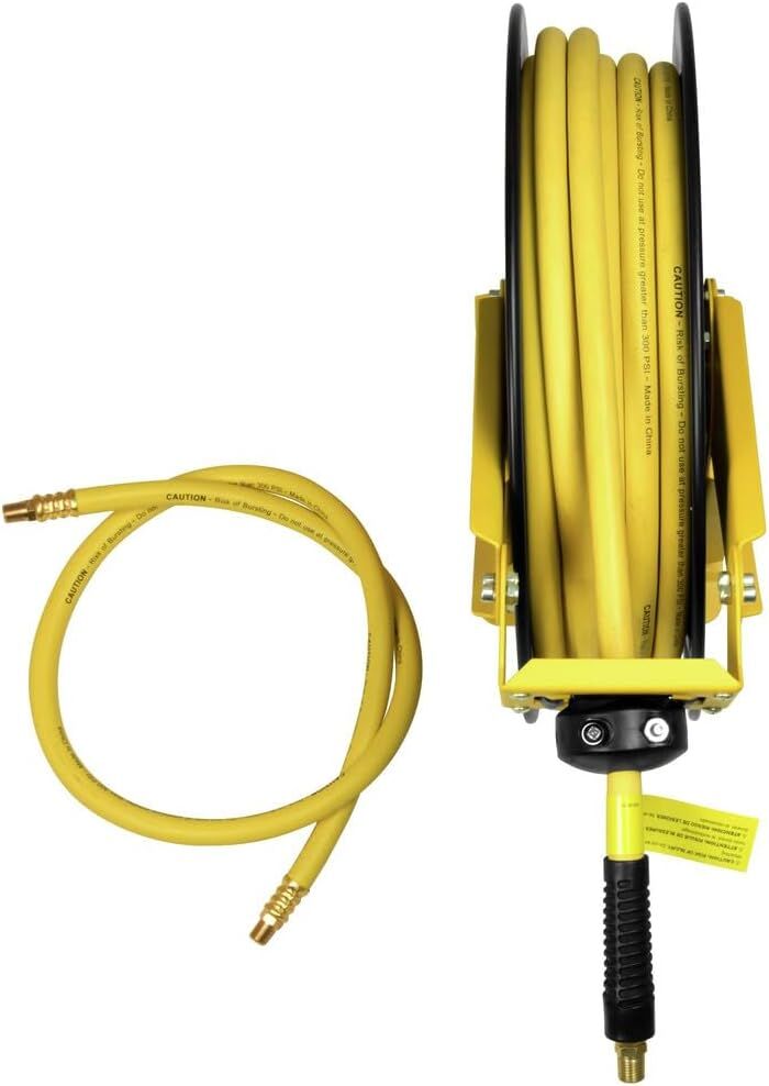 DEWALT Double Arm Hose Reel With Premium Rubber Hose, 3/8-In x 50-Ft