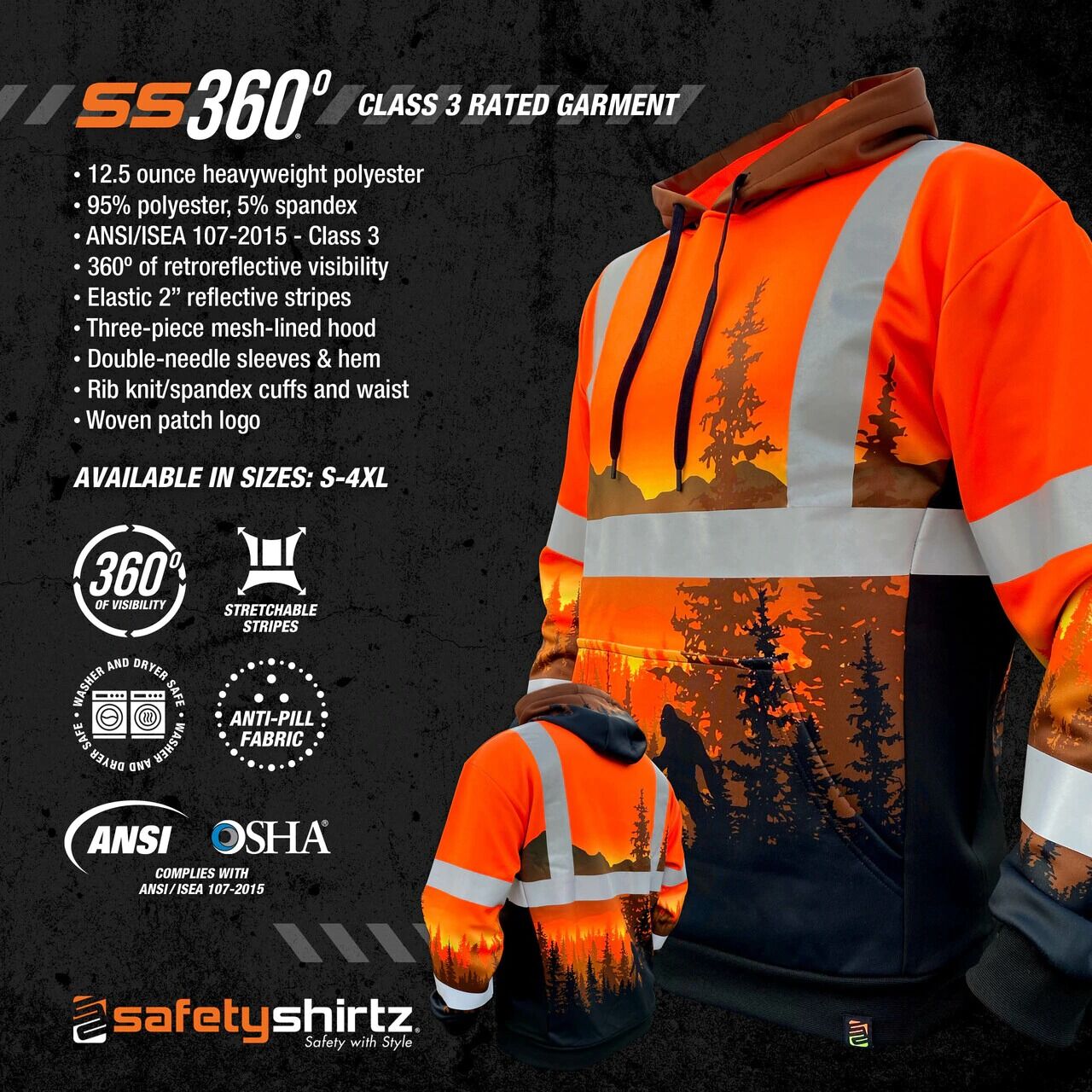 SafetyShirtz Men's SS360º ANSI Class 3 Wildland Sasquatch Safety Hoodie