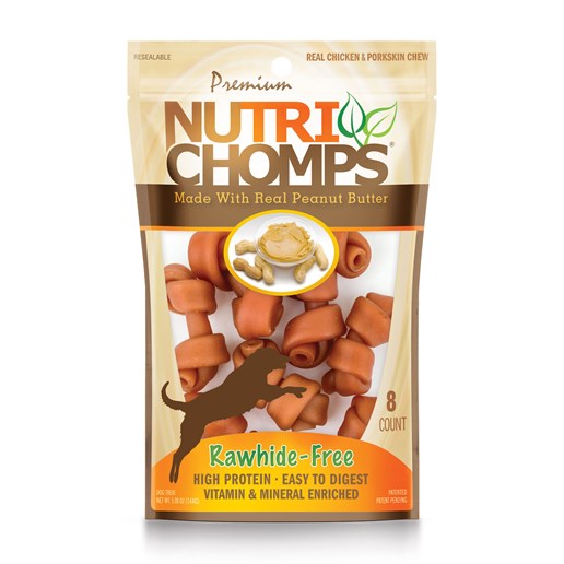 NutriChomps Dog Chews, 2.5-In Knotted Bones, Peanut Butter, 8-Ct