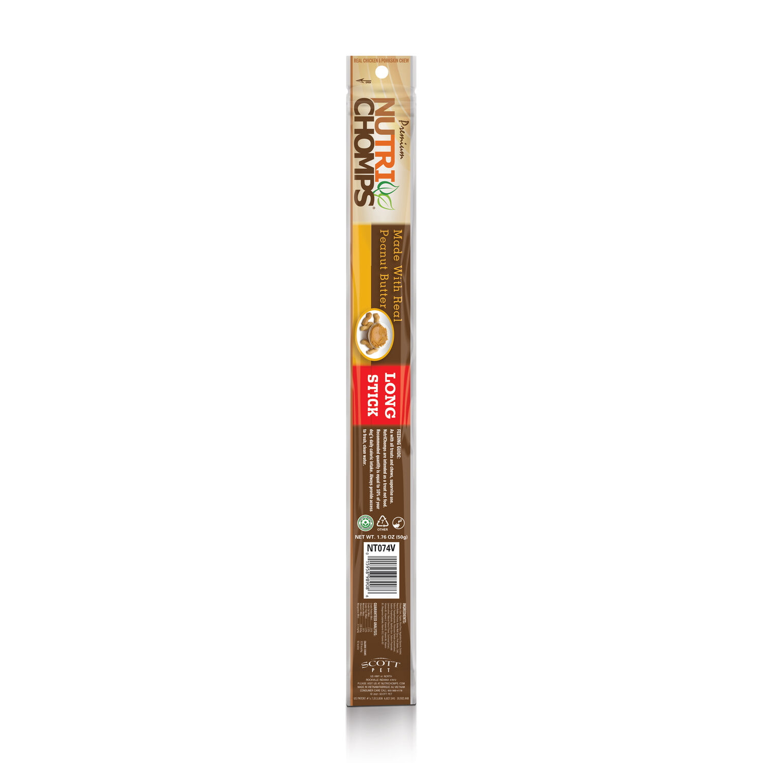 NutriChomps Dog Chews, 15-In Long Stick, Peanut Butter, 1-Ct