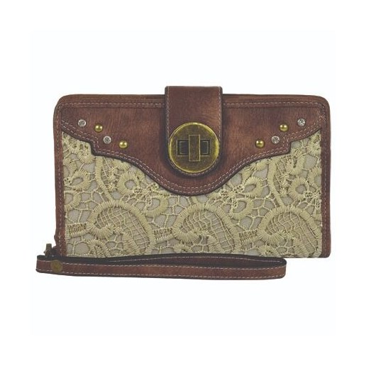 Justin Women's Open Face Lace Accented Lock Wallet in Brown/Cream