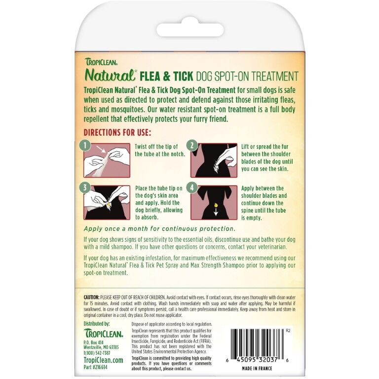 TropiClean Natural* Flea & Tick Spot-On Treatment For Small Dogs Up To 35-Lbs