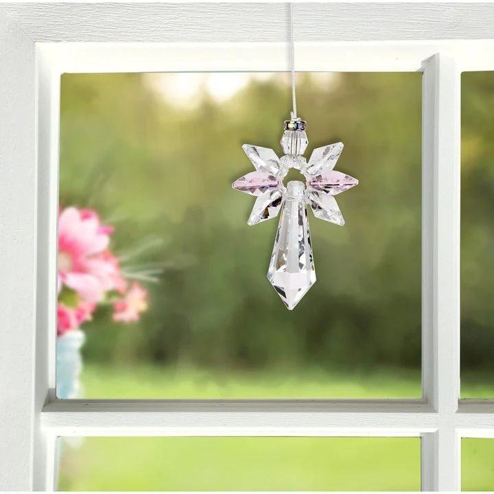 Woodstock Chimes Crystal Guardian Angel Suncatcher Rose Large
