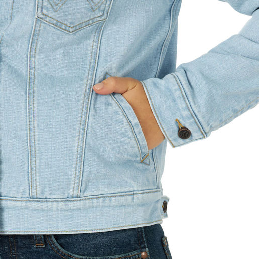 Wrangler® Women's Retro® Western Sherpa Lined Denim Button Jacket in Bleached Denim
