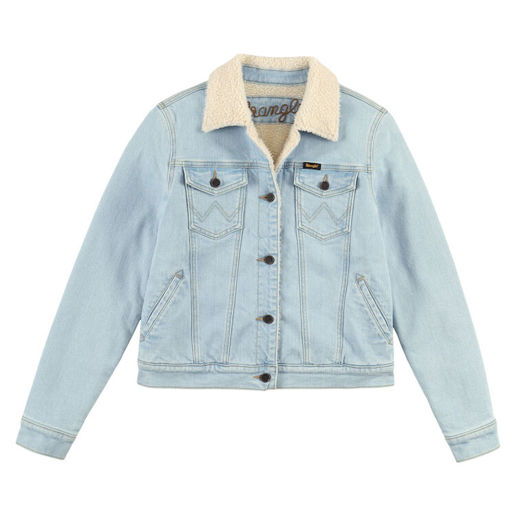 Wrangler® Women's Retro® Western Sherpa Lined Denim Button Jacket in Bleached Denim