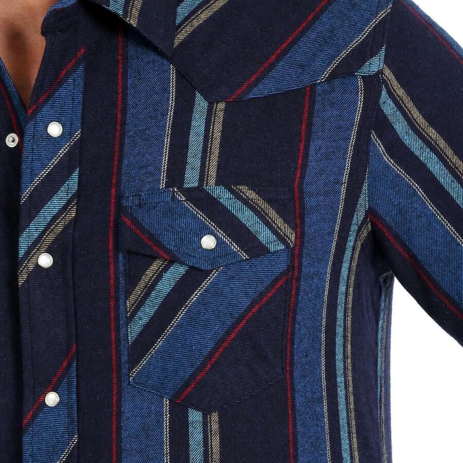Wrangler Men's Long Sleeve Stripe Flannel Snap Shirt