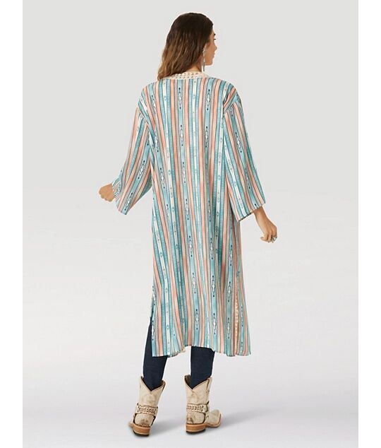 Wrangler Women's Retro Long Sleeve Crochet Trim Printed Duster