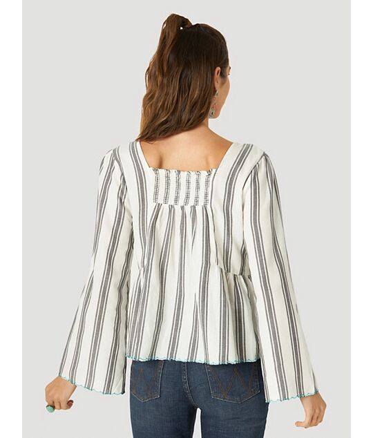 Wrangler Women's Retro Long Sleeve Embroidered Stripe Top