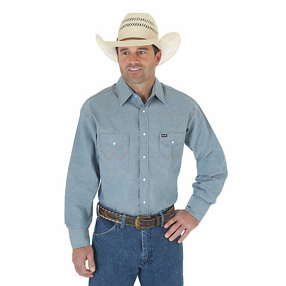 Wrangler Men's Cowboy Cut Firm Finish Long Sleeve Western Snap Solid Work Shirt