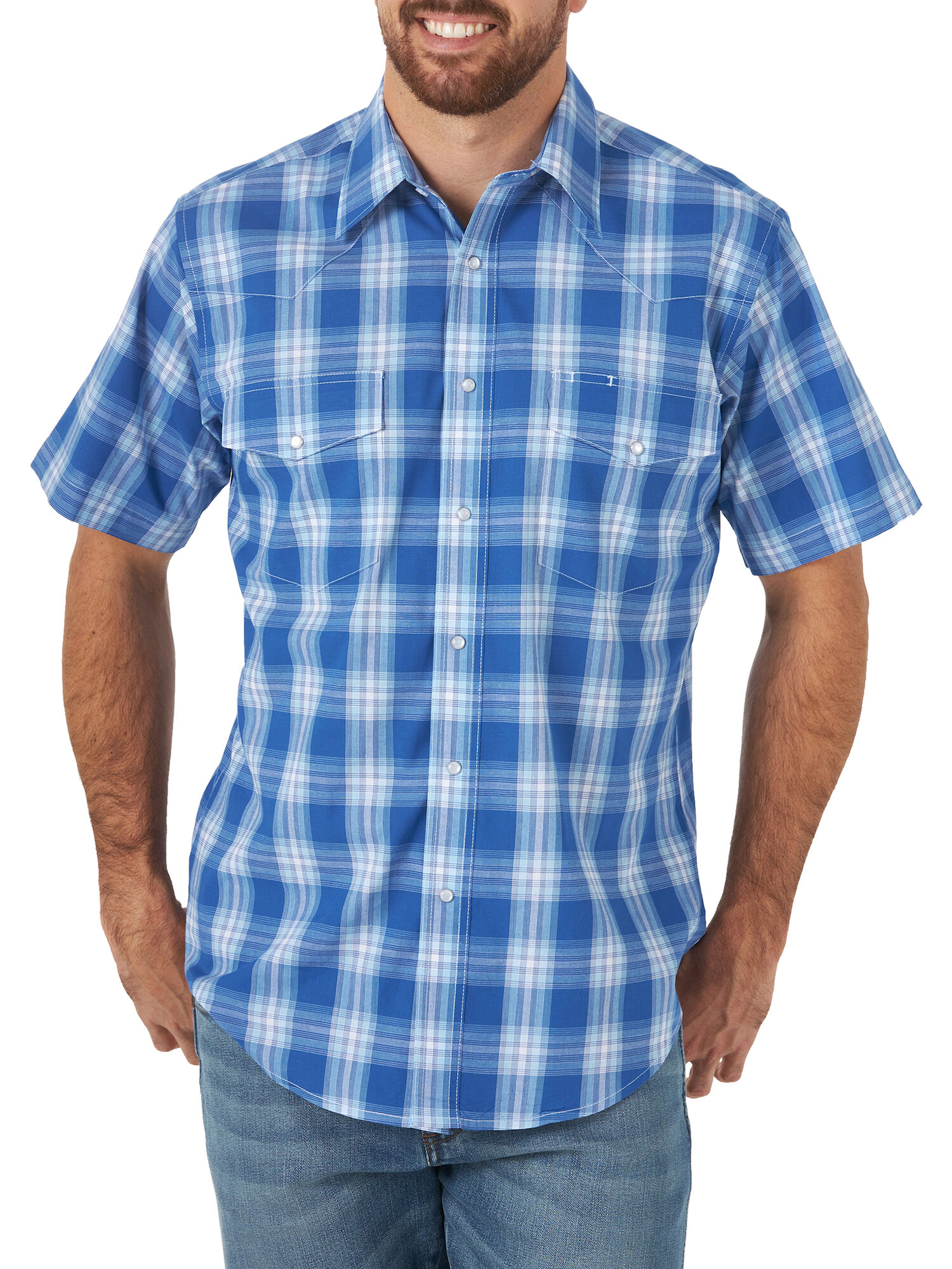 Wrangler Men's Wrinkle Resist Short Sleeve Western Snap Plaid Shirt