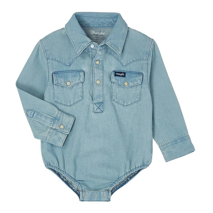Wrangler Baby Boy's Long Sleeve Denim Bodysuild With Western Snap Placket