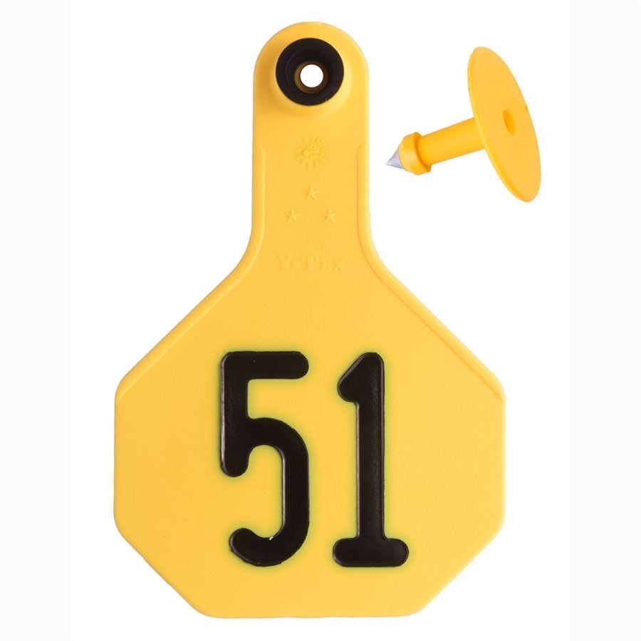 Numbered 51-75 Medium Yellow Ear Tags