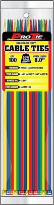 8-In Standard Duty Cable Ties in Assorted Colors, 100-Ct