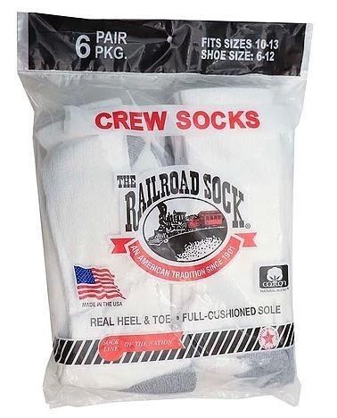 Men's Crew Sock in White & Gray, 6-Pk