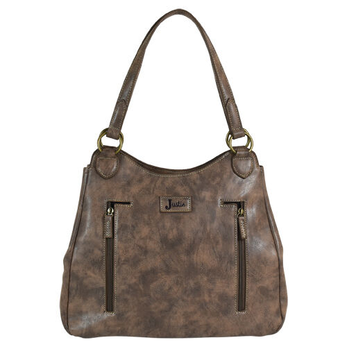 Women's Tote Bag with Weathered Tooling in Tonal Brown