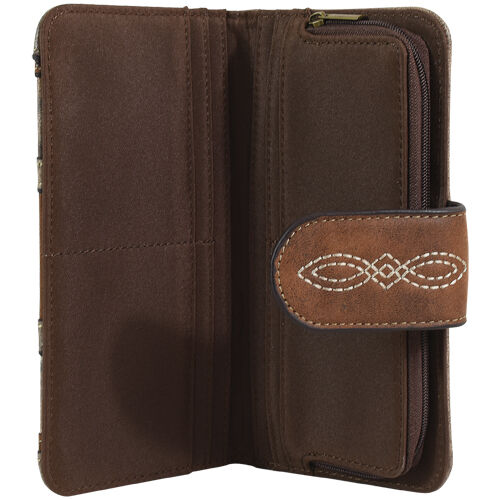 Women's Wallet with Western Tooling in Tonal Brown
