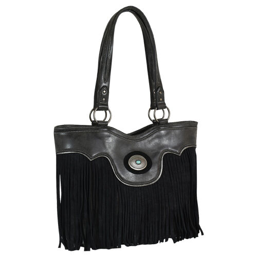 Women's Tote Bag with Suede Fringe in Graphite