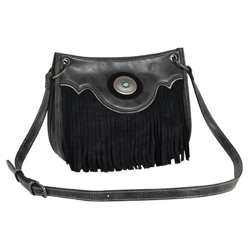 Women's Shoulder Bag with Suede Fringe in Graphite