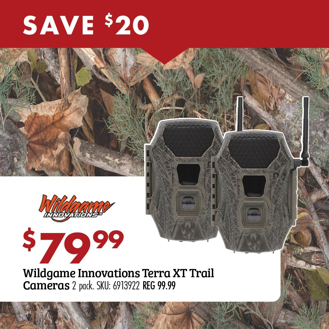 SAVE $20 $79.99 Wildgame Innovations Terra XT Trail Cameras 2 pack. SKU: 6913922 REG 99.99